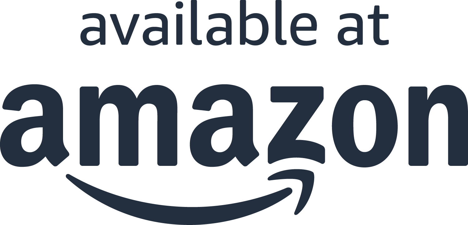 Text reading 'available at' followed by the Amazon logo, which consists of the word 'amazon' in lowercase letters with the company's characteristic curved arrow underneath that extends from 'a' to 'z' forming a smile.